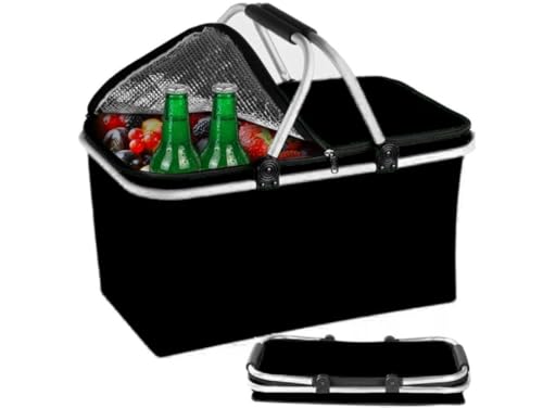 Przydasie - Kühltasche Groß 43x23x21 cm - Isolierte Picknickkorb Thermo mit Aluminiumrahmen - Kühlkorb für Büro, Camping und Reisen - Isoliertasche - Einkaufskorb Isoliert - Schwarz
