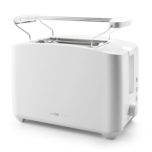 Clatronic® Toaster 2 Toastschlitze | mit Brötchenaufsatz | 2-Scheiben-Toaster mit Liftfunktion | Toster mit Auftau- und Aufwärm-Funktion | für Brötchen und Toast | TA 3801 weiß
