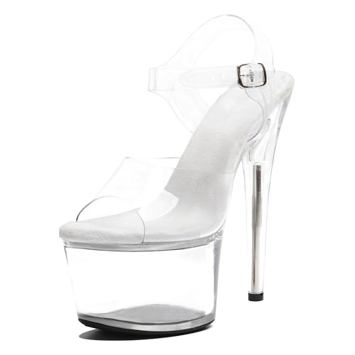 WUXIN H&P Damen Clear Plateau Sexy Super High Heel，Pole Dance Heels Exotische Prom Shoes Schuhe Mode Offene Zehen Schnalle Riemen Sandalen Pumps 17cm