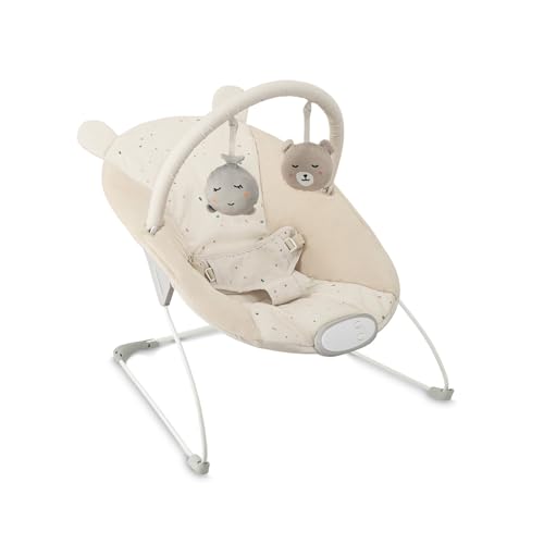 MoMi GLOSSY Babywippe für Babys bis 9 kg, 3-Punkt-Sicherheitsgurt, Metallgestell mit Antirutsch-Füßchen, Gewicht 1,7 kg, Abmessungen 58 x 49 x 53 cm, sensorisches Modul für Kinderförderung