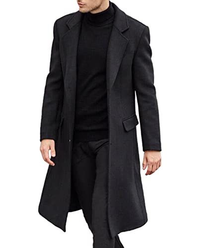 ECDAHICC Herren Casual Slim Fit Wollmantel Lange Jacke Kerbkragen Trenchcoat Einreiher Mantel Winter Warme Oberbekleidung(BL,L)