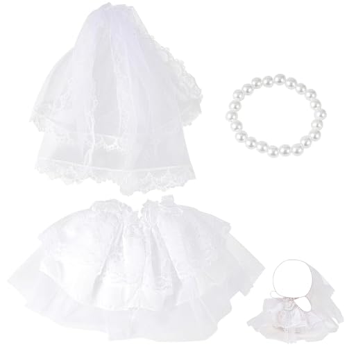 Puppenkleidung, 3 Stück Mini Puppen Bekleidung Set mit weißer Schleier Brautkleid und Perlenkette, Doll Clothes für Halloween Weihnachten Valentinstag Geburtstag Jahrestag