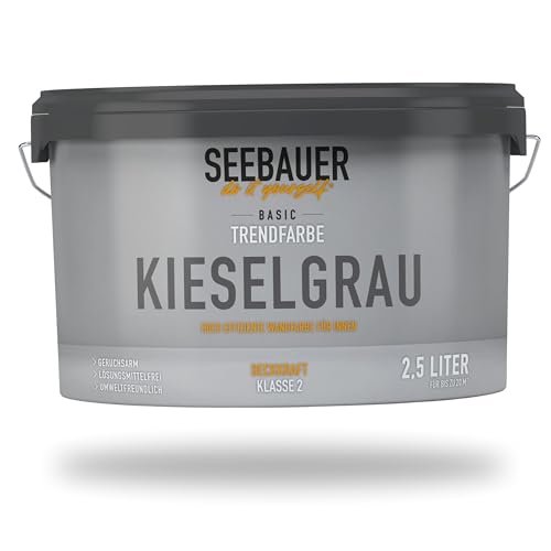 SEEBAUER diy Trendfarbe Hellgrau 2,5L (No. T03 Kieselgrau) für den Innenbereich - Edelmatte Wandfarbe Grau - Hochdeckende Innenfarbe in Profi-Qualität