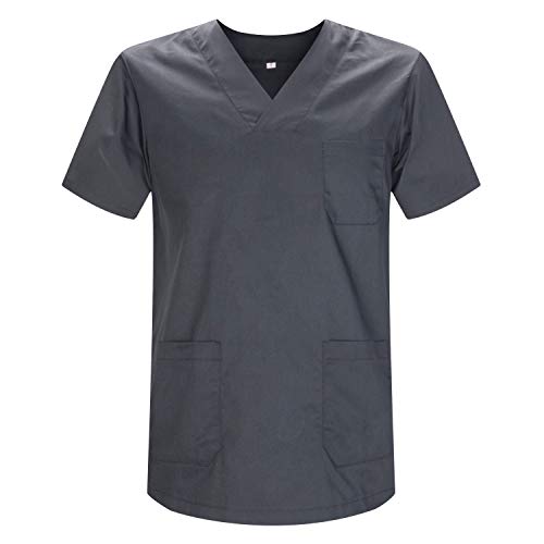 MISEMIYA - Medizinische Uniformen Unisex Top Krankenschwester Krankenhaus Berufskleidung - Large, Grau