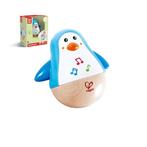 Hape Stehauf-Pinguin - Babyspielzeug aus Holz mit klingelnder Glocke, blau, Motorik- und Gleichgewichtsförderung, sensorisches Lernspielzeug für Babys ab 6 Monaten