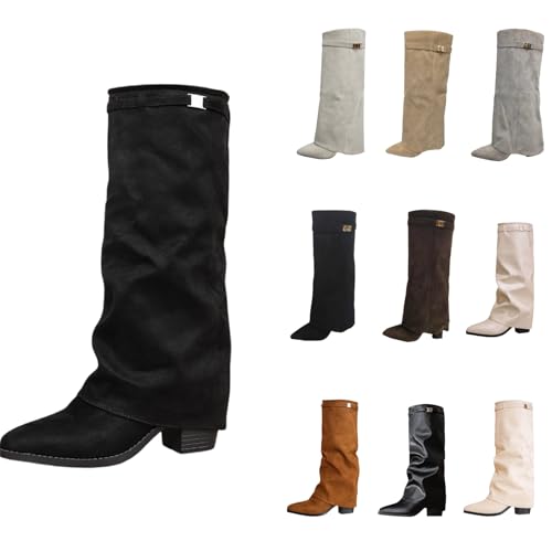 Overknees Stiefel Damen Shark Boots Schwarze Stiefe Slouchy Boot Spitzer Zehenbereich Plateauabsatz Langschaft Knee High Boots Hohe Stiefel Leder Mode Komfort Dressy Stiefel Kniestiefel Mittelalter