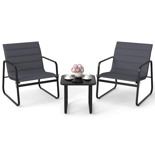 COSTWAY Balkonmöbel Set, Gartenmöbel Set, 3-teiliges Balkonset inkl. 2 Stühlen mit Tisch und Kissen, Terrassenmöbel, Gartengarnitur, Sitzgruppe für Balkon, Garten, Terrasse