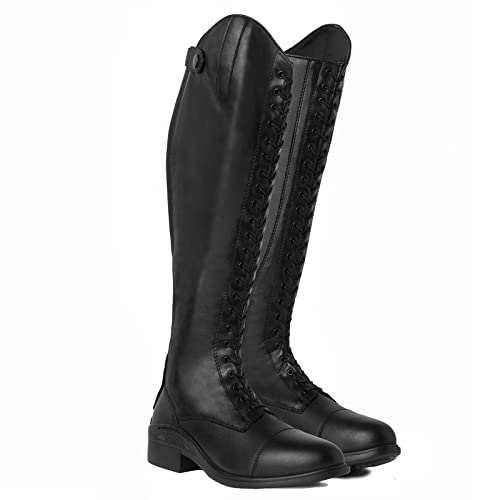 HORZE Damenreitstiefel mit Schnürung – Klassische Leder-Reitstiefel mit Frontschnürung und rückseitigem Reißverschluss, Schwarz, 39
