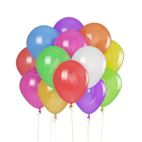 100 Stück Latex Ballons, 30cm, Mehrfarbig (10 Farben), Party Dekoration Set für Geburtstag, Hochzeit, Babyparty, mit Kringelband und Klebepunkten