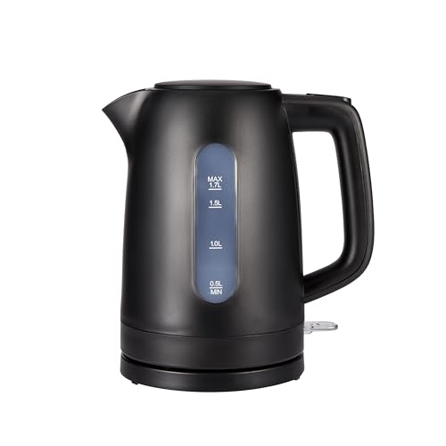 Amazon Basics Wasserkocher 1,7L, 2200 W, BPA-frei mit 360° Basis, Automatische Abschaltung und Herausnehmbarem Kalkfilter, Mattschwarz