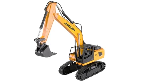 Amewi G011E Kettenbagger 9-Kanal 1:24 RTR ferngesteuert RC Baustelle Kind ab 6 Jahre, Gelb-schwarz