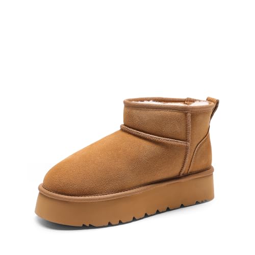 DREAM PAIRS Klassische Schneestiefel für Damen, Stiefeletten Winterstiefel Innensohle Leichte Anti-Rutsch Laufsohle mit Plateausohle,Size 41.5,Chestnut,DWUMSB2501