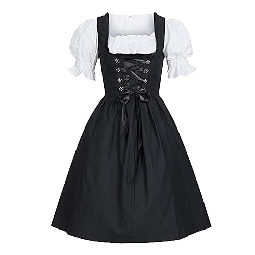 SRZYMJ Oktoberfest Damen Outfit Dirndl Schwarz Damen Weihnachtskleid Dirndlkleid Damen Kurz Trachtenkleid Damen Elegant Dirndlbluse Spitze Halloween Deko Uniform Rock Dirndl Set Schwarz 3XL