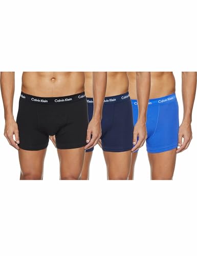 Calvin Klein Herren 3er Pack Boxershorts Trunks Unterwäsche, Mehrfarbig (C-Black/Blu/Blu), L