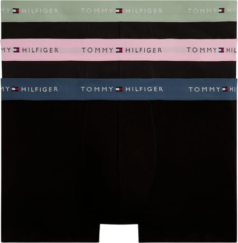 Tommy Hilfiger Herren 3er Pack Boxershorts Trunks aus Baumwolle mit Stretch, Schwarz (MNT Gry/CLS Pnk/Ag Sea), L