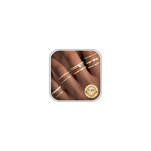 CASSIECA 9Pcs Ringe Set für Damen, Gold Stack Ringe mit Kubischer Zirkon Daumen Ring Fingerring Verlobung Versprechen Offene Ring Schmuck für Freundin Frau Mom