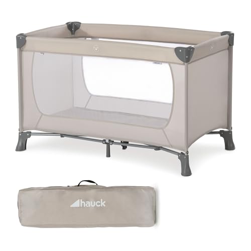 hauck Dream N Play, Beige - Baby & Kinder Reisebett mit Tragetasche ab Geburt bis 15 kg, Schnell & Kompakt Faltbar, Große Netzfenster