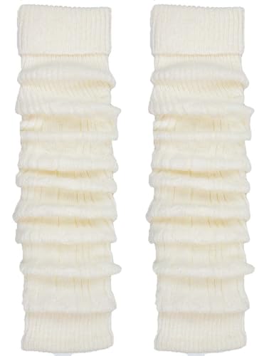 TODO Warme Stulpen Damen mit Wolle OVER KNEE- Weich, Flexibel, Lang. Beinwärmen für Winter, Wolle Stulpen Ecru