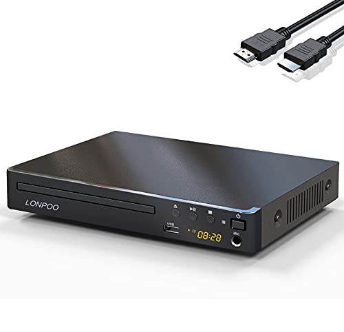 Region Free DVD-Player für Fernseher - Kompakter DVD Player HDMI mit 1080p HD Upscaling/RCA/Koaxial Ausgang, USB-Eingang & MIC-Ausgang, Fernbedienung （LP-099