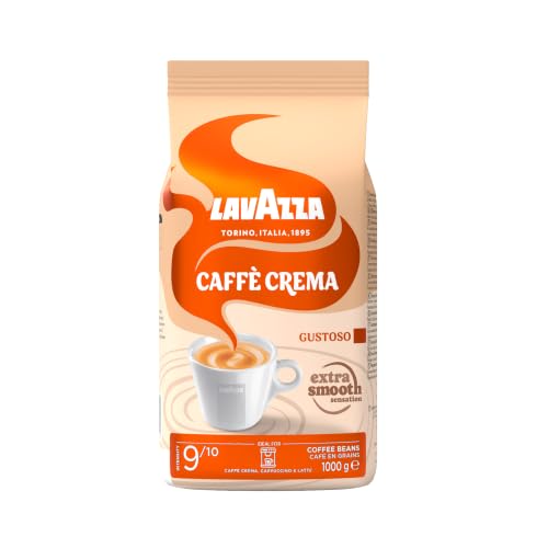 Lavazza, Caffè Crema Gustoso, Kaffeebohnen, für Espressomaschinen, mit Würzigem und Nussigen Aroma, für einen Kräftigen Geschmack, Arabica und Robusta, Intensität 9/10, Mittlere Röstung, 1 kg Packung
