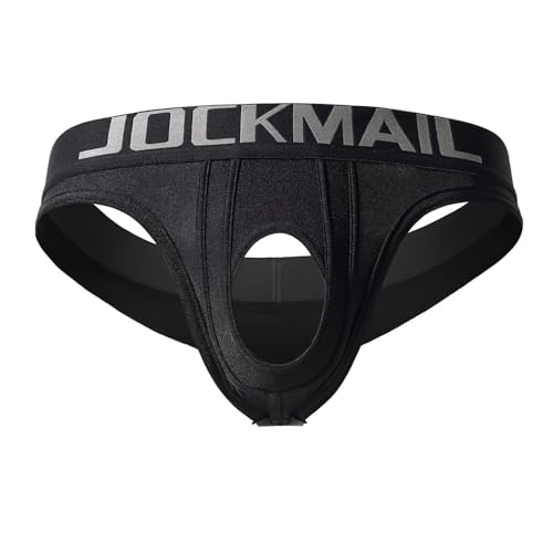 JOCKMAIL Herren String Tanga Sexy Unterwäsche für Mann Cut Out Atmungsaktiv T-Back G-Strings (DE/NL/SE/PL, Alphanumerisch, L, Regular, Regular, Schwarz)