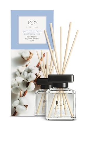 ipuro - Essentials Raumduft Cotton Fields 50ml | Raumerfrischer mit Sternanis, Vanilleblume & Geranie, Rose, Veilchen, Zedernholz Duft Aroma | Diffuser mit Stäbchen | Lufterfrischer für die Wohnung