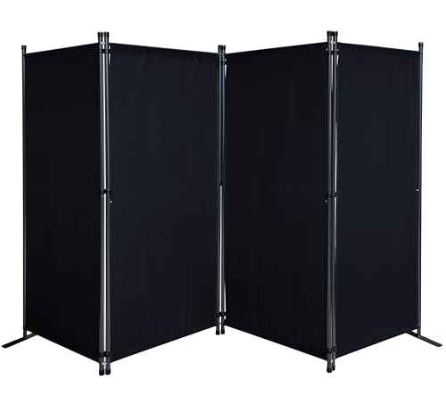 QUICK STAR Paravent 4 Teilig 165 x 220 cm Schwarz - Garten & Balkon Sichtschutz Stellwand Innen & Außen - Raumteiler Trennwand Faltbar Blickdicht & Wetterfest