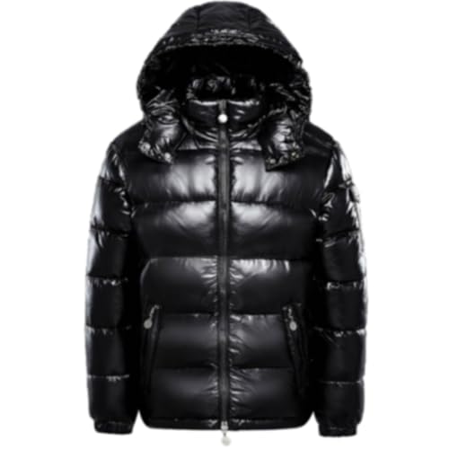 Lockenstab Winterkapuzenjacke, Warm, Mittleres Gewicht, Metallic-Daunenjacke, Reißverschluss, Steppung, Glänzender Puffermantel, Schwarz(X-Small)