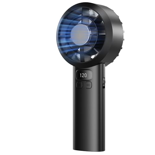 LUXVANO Handventilator - Tragbarer Ventilator mit 120 Stufen, LED-Display, Sicherheitsverriegelung, 3000mAh, USB Mini Ventilator mit Akkur für Reisen, Büro, Zuhause,Schminken, Schwarz