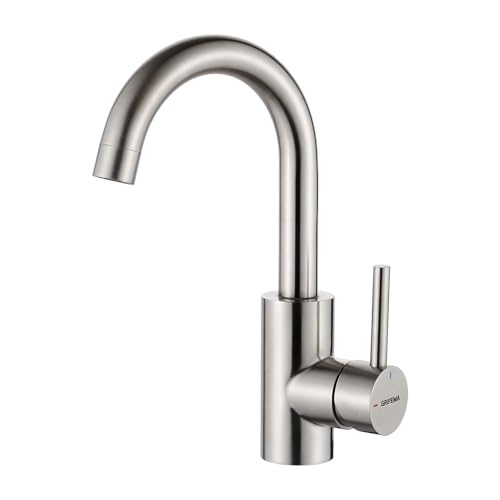 GRIFEMA Wasserhahn Bad - 360° drehbarer Einhebelmischer, Edelstahl Waschtischarmatur 180 mm Hoch, Kalt- und Warmwasser, Wassersparend, Einfache Montage, 3/8″ Anschluss, Badezimmer Gäste-WC, G1002A