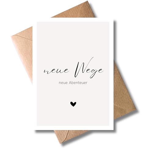 WBdesignz Abschiedskarte „Neue Wege“ mit Umschlag - Glückwunschkarte zum Neuanfang, Jobwechsel oder Lebensabschnitt mit minimalistischem Schriftzug & Herz - für Kolleginnen, Freunde & Familie (DIN A6)