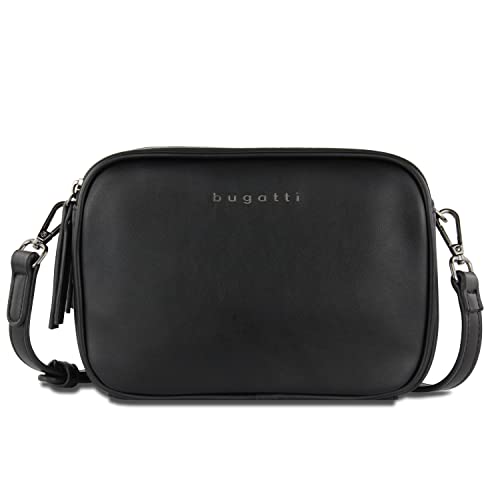 bugatti Almata kleine Schultertasche Damen, Umhängetasche aus hochwertigem Kunstleder, schwarz