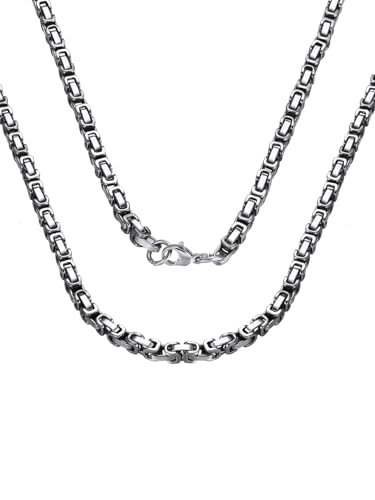 ChainsPro Königskette für Herren Damen Byzantinische Kette Halskette Edelstahl 4mm breit Schmuck Silber Farbe 55cm