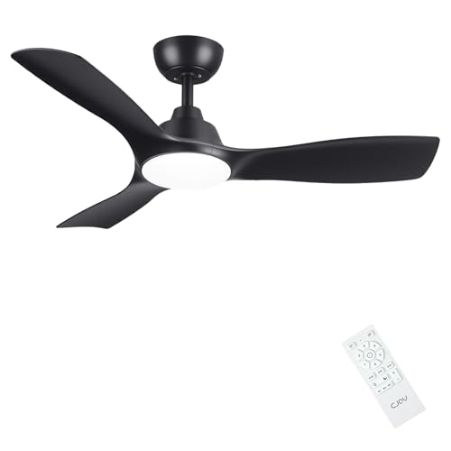 CJOY Deckenventilator mit Beleuchtung Schwarz, 107cm Deckenventilator mit Beleuchtung und Fernbedienung Leise, DC Umkehrbar, Speicher 3CCT, Dimmbar, 6 Geschwindigkeiten, Zeitschaltuhr Für Schlafzimmer