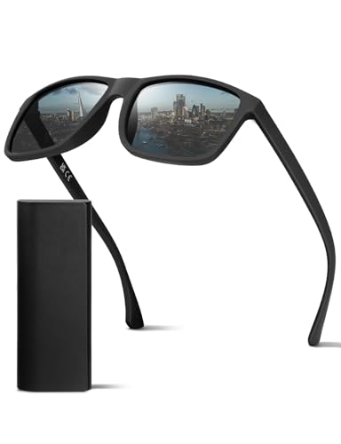 DIUWEU Sonnenbrille Herren Polarisiert, UV400 Schutz, Leichter TR-Rahmen, Stylische Sonnenbrillegeeignet Für Autofahrten, Reisen und Outdoor-Sport, Kategorie 3(Schwarz)