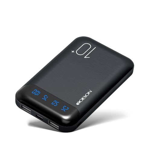 Power Bank 10000mAh Handy Tragbares Ladegerät Externer Akku Pack mit 2 USB 2.4A Ausgängen und USB C Eingang Kompatibel für Huawei iPhone 12 11 X iPad Samsung Galaxy S20 Android Tablette (Mini Schwarz)