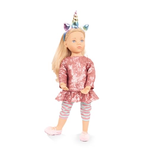 Götz 2666009 Happy Kidz Anna Einhorn Puppe – 50 cm große Multigelenk – Stehpuppe, Blonde Haare, Blaue Augen – 6 teiliges Set