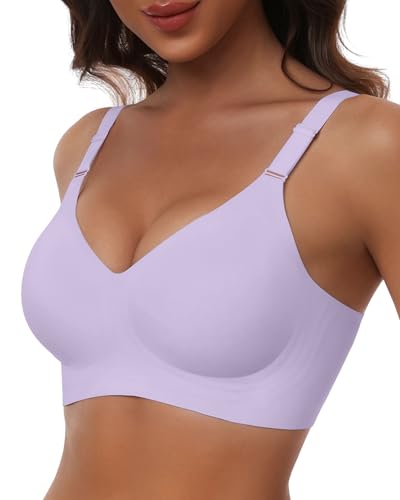 HORISUN Bequemer Nahtloser BH mit Vollständiger Abdeckung für Damen, Kabellose Push-Up BHS mit Weicher Unterstützung Normale und Große Größen (Violett 2XL)
