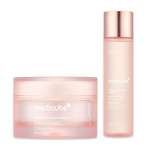 medicube Triple Collagen Duo - Hyaluron & Hautbild: Triple Kollagen Creme (50ml) & Toner (140ml) | Aufpolsternd & Straffend | Tiefenfeuchtigkeit & gesunder Glow | Korean Skincare