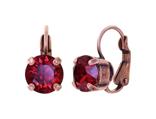 Konplott: Ohrringe Black Jack Krappe, moderne schlichte runde Kristallohrringe in Krappenfassung, für Damen/Frauen (hellrot)