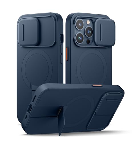SURITCH Magnetisch hülle Kompatibel mit iPhone 13 Pro, Stoßfest Handyhülle Kratzfest Schutzhülle mit Kameraabdeckung schieben und verstellbarem Kickstand(Tiefblau)
