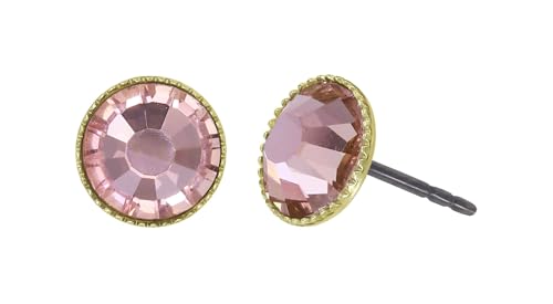 Konplott: Ohrstecker Black Jack shinny brass, größere klassische Kristallohrstecker in Kelchfassung mit einer hochglänzenden Messingumrandung, für Damen/Frauen (rosa)