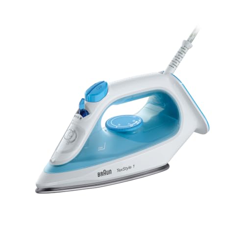 Braun Dampfbügeleisen TexStyle 1 SI1029BL, Bügeleisen, Antihaftbeschichtete Bügelsohle, 120 g/min Dampfstoß, Leitungswassergeeignet, schnelles Aufheizen (35 Sek.), 220 ml, 1.900 Watt, Blau