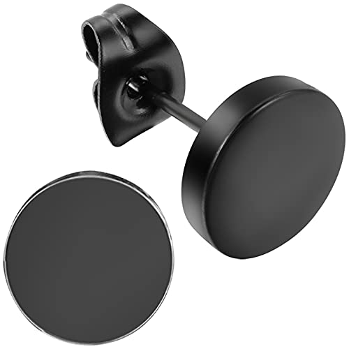 Flongo Ohrringe Herren Ohrstecker Damen: fake plug faux gauges fakeplug schwarz black tunnel Edelstahl Stud piercings earrings plugs black Geschenke für Frauen Männer 14mm