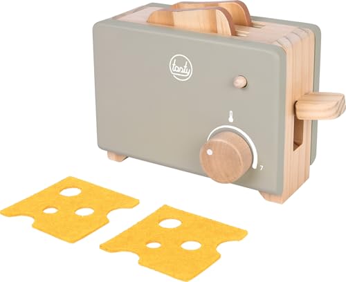 small Foot Toaster-Set grau „Tasty“ aus Holz, Rollenspielzeug mit Pop-up-Funktion, Zubehör für Spielküchen, für Kinder ab 3 Jahren, 12681