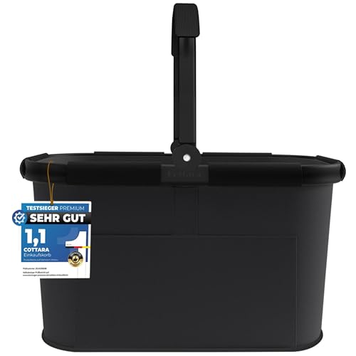 Cottara 30l stabiler Einkaufskorb groß | Tragekorb mit Henkel und verstärktem Boden, Frontfach und Innentasche mit Reißverschluss | Ideal als Einkaufstasche, Picknickkorb oder Shopper (Schwarz)