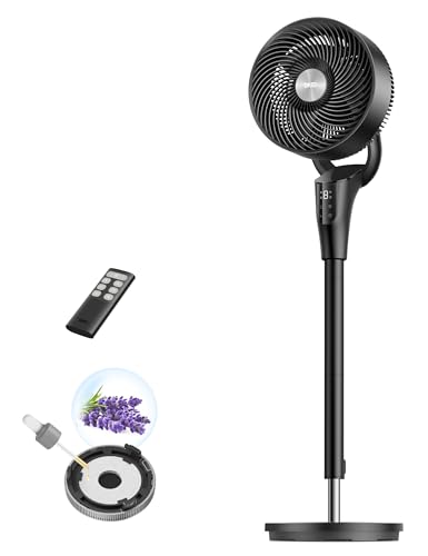 Dreo Leiser Standventilator, 1699m³/h Luftvolumen oszillierende Ventilator, 8 Stufen 8H Timer Turmventilator mit Fernbedienung, Luftzirkulation in 3 Min für Schlafzimmer, Duftfunktion für frische Luft