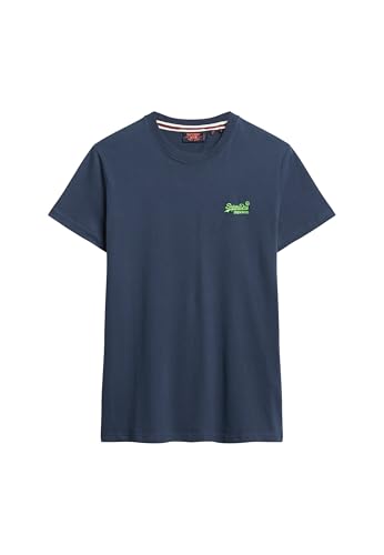 Superdry Herren Essential T-Shirt aus Bio-Baumwolle mit Logo Lauren Marineblau/Neon Limette L