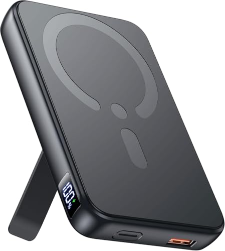 Powerbank für Magsafe, 12000mAh Magnetische Power Bank, PD 22.5W USB-A Ausgabe, Kabelloses Tragbares Ladegerät mit Typ-C-Eingang und Ausgang, LED-Anzeige für iPhone 17/16/15/14/13/12/Pro/Pro Max Serie