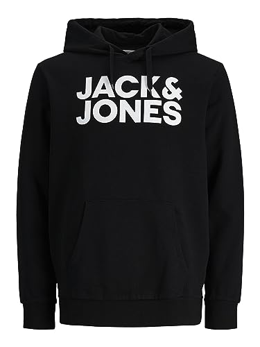JACK & JONES Herren Hoodie Kapuzensweatshirt JJ Ecorp Logo Sweat Hood, Farbe:Schwarz, Artikel:- Black, Größe:M